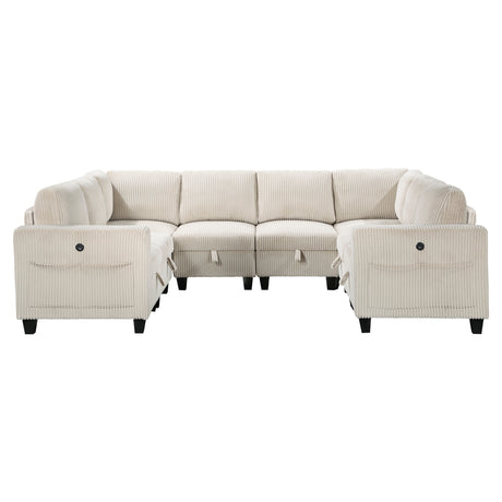 Walterboro Beige 8-Piece Sectional with Storage, Storage Pouches and Charging Ports - Ornate Home