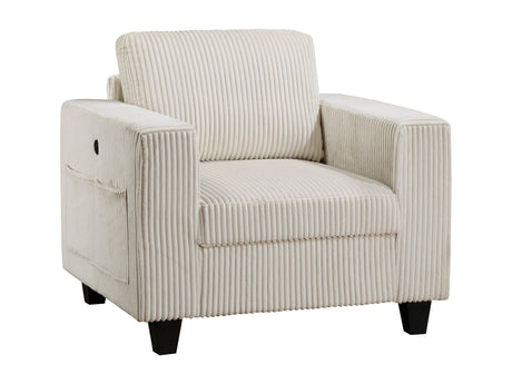 Walterboro Beige Chair w/ Storage Pouches & Charging Ports - Ornate Home