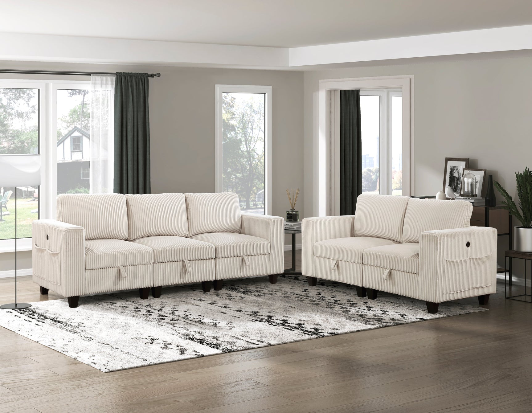 Walterboro Beige Loveseat with Storage Pouches - Ornate Home