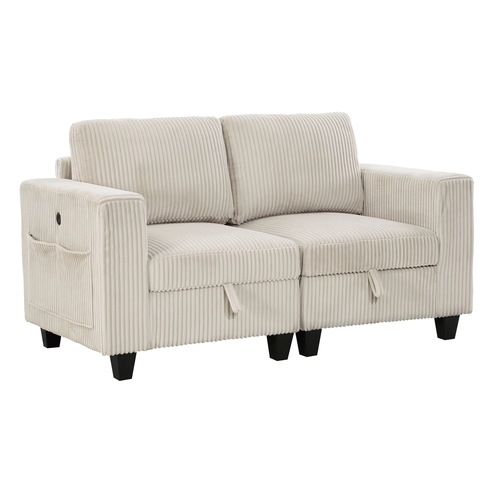 Walterboro Beige Loveseat with Storage, Storage Pouches and Charging Ports - Ornate Home