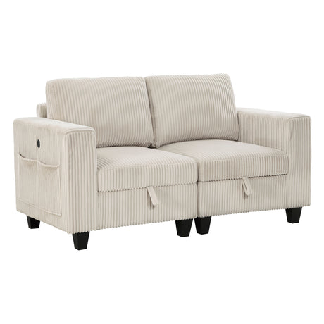 Walterboro Beige Loveseat with Storage, Storage Pouches and Charging Ports - Ornate Home