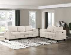 Walterboro Beige Sofa with Storage Pouches - Ornate Home