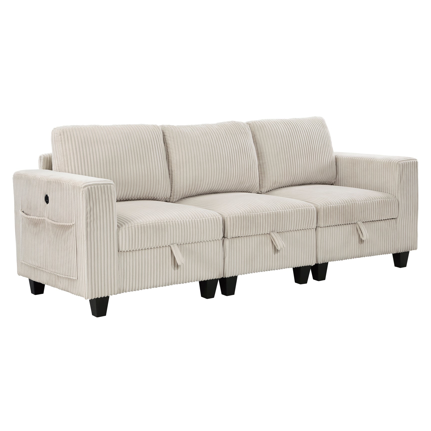 Walterboro Beige Storage Sofa with Charging Ports - Ornate Home