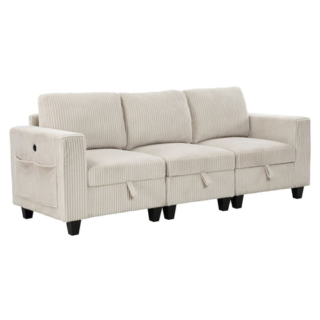Walterboro Beige Storage Sofa with Charging Ports - Ornate Home