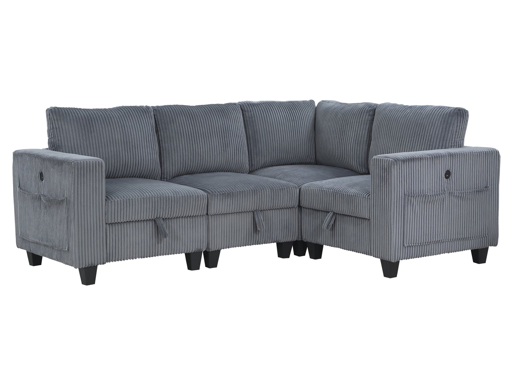 Walterboro Dark Gray 4-Piece Sectional with Storage Pouches - Ornate Home