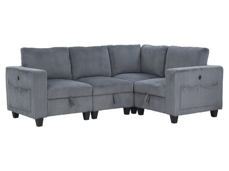 Walterboro Dark Gray 4-Piece Sectional with Storage Pouches - Ornate Home