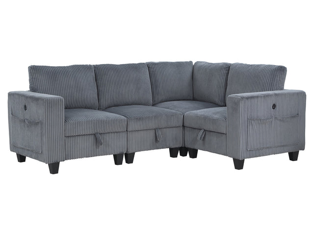 Walterboro Dark Gray 4-Piece Sectional with Storage Pouches - Ornate Home