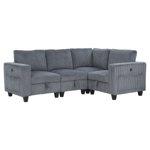 Walterboro Dark Gray 4-Piece Sectional with Storage Pouches - Ornate Home