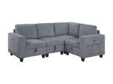 Walterboro Dark Gray 4-Piece Sectional with Storage, Storage Pouches and Charging Ports - Ornate Home