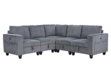 Walterboro Dark Gray 5-Piece Sectional with Storage, Storage Pouches and Charging Ports - Ornate Home
