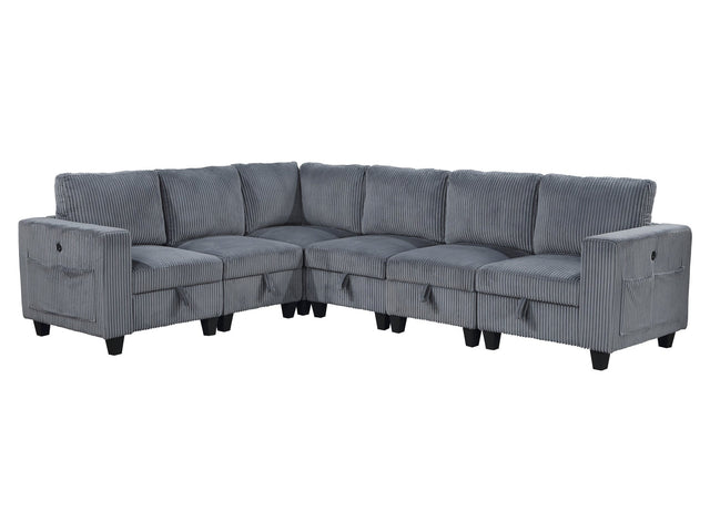 Walterboro Dark Gray 6-Piece Sectional with Storage Pouches - Ornate Home