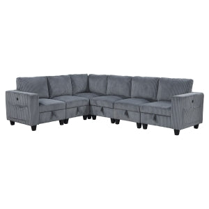 Walterboro Dark Gray 6-Piece Sectional with Storage Pouches - Ornate Home