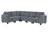 Walterboro Dark Gray 6-Piece Sectional with Storage, Storage Pouches and Charging Ports - Ornate Home