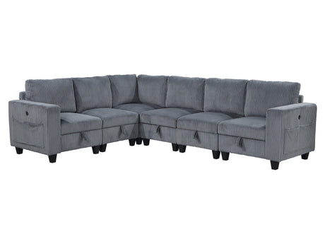 Walterboro Dark Gray 6-Piece Sectional with Storage, Storage Pouches and Charging Ports - Ornate Home
