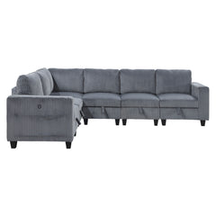 Walterboro Dark Gray 6-Piece Sectional with Storage, Storage Pouches and Charging Ports - Ornate Home