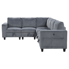 Walterboro Dark Gray 6-Piece Sectional with Storage, Storage Pouches and Charging Ports - Ornate Home