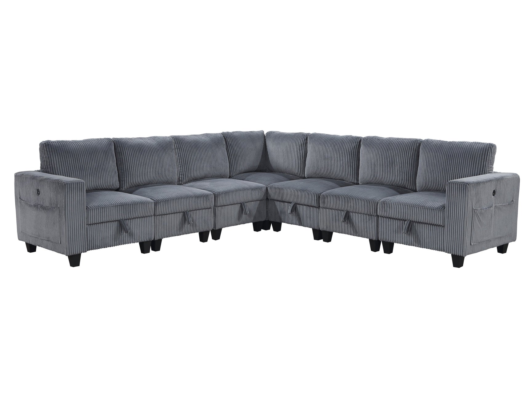 Walterboro Dark Gray 7-Piece Sectional with Storage Pouches - Ornate Home