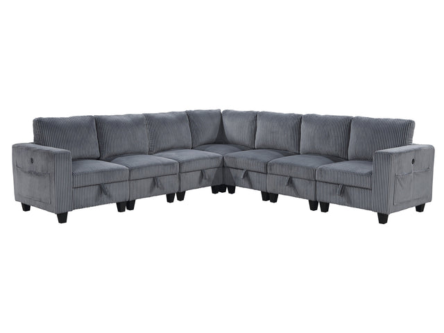 Walterboro Dark Gray 7-Piece Sectional with Storage Pouches - Ornate Home