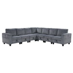 Walterboro Dark Gray 7-Piece Sectional with Storage Pouches - Ornate Home