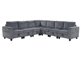 Walterboro Dark Gray 7-Piece Sectional with Storage, Storage Pouches and Charging Ports - Ornate Home