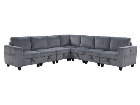 Walterboro Dark Gray 7-Piece Sectional with Storage, Storage Pouches and Charging Ports - Ornate Home