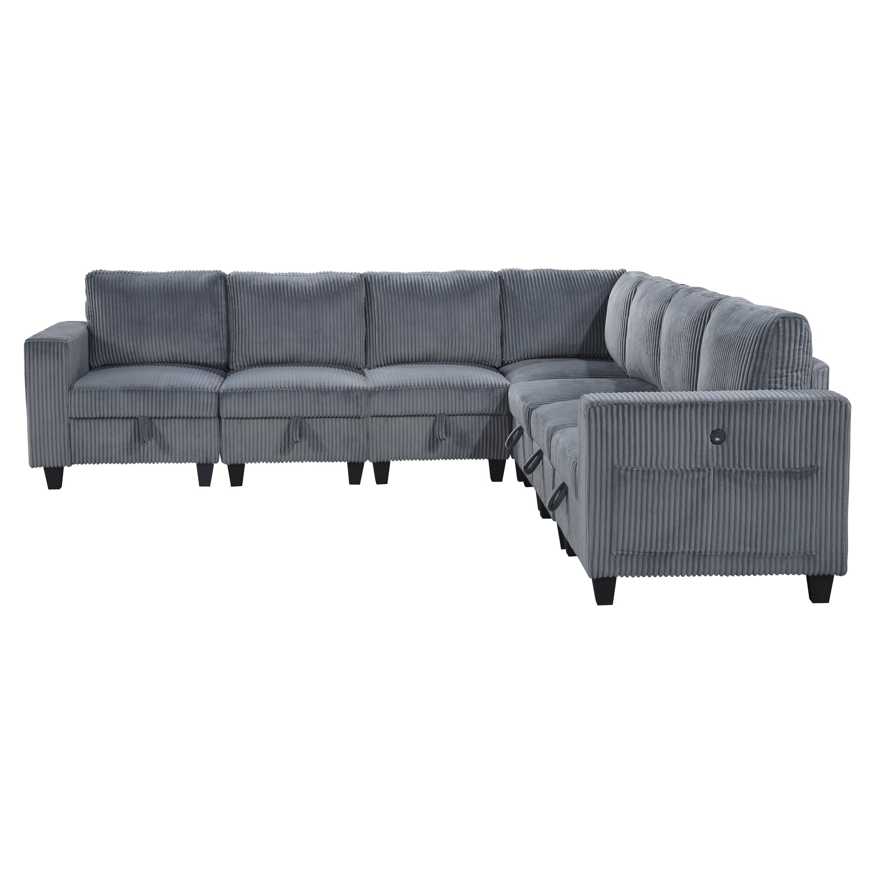 Walterboro Dark Gray 7-Piece Sectional with Storage, Storage Pouches and Charging Ports - Ornate Home