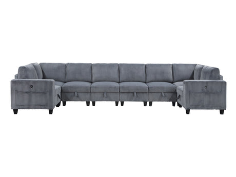 Walterboro Dark Gray 8-Piece Sectional with Storage, Storage Pouches and Charging Ports - Ornate Home