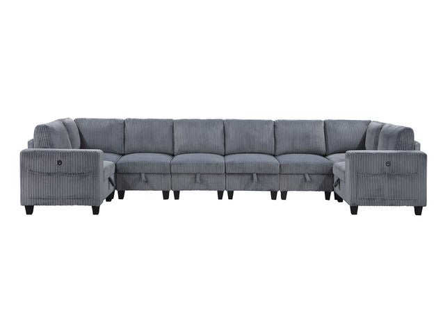Walterboro Dark Gray 8-Piece Sectional with Storage, Storage Pouches and Charging Ports - Ornate Home