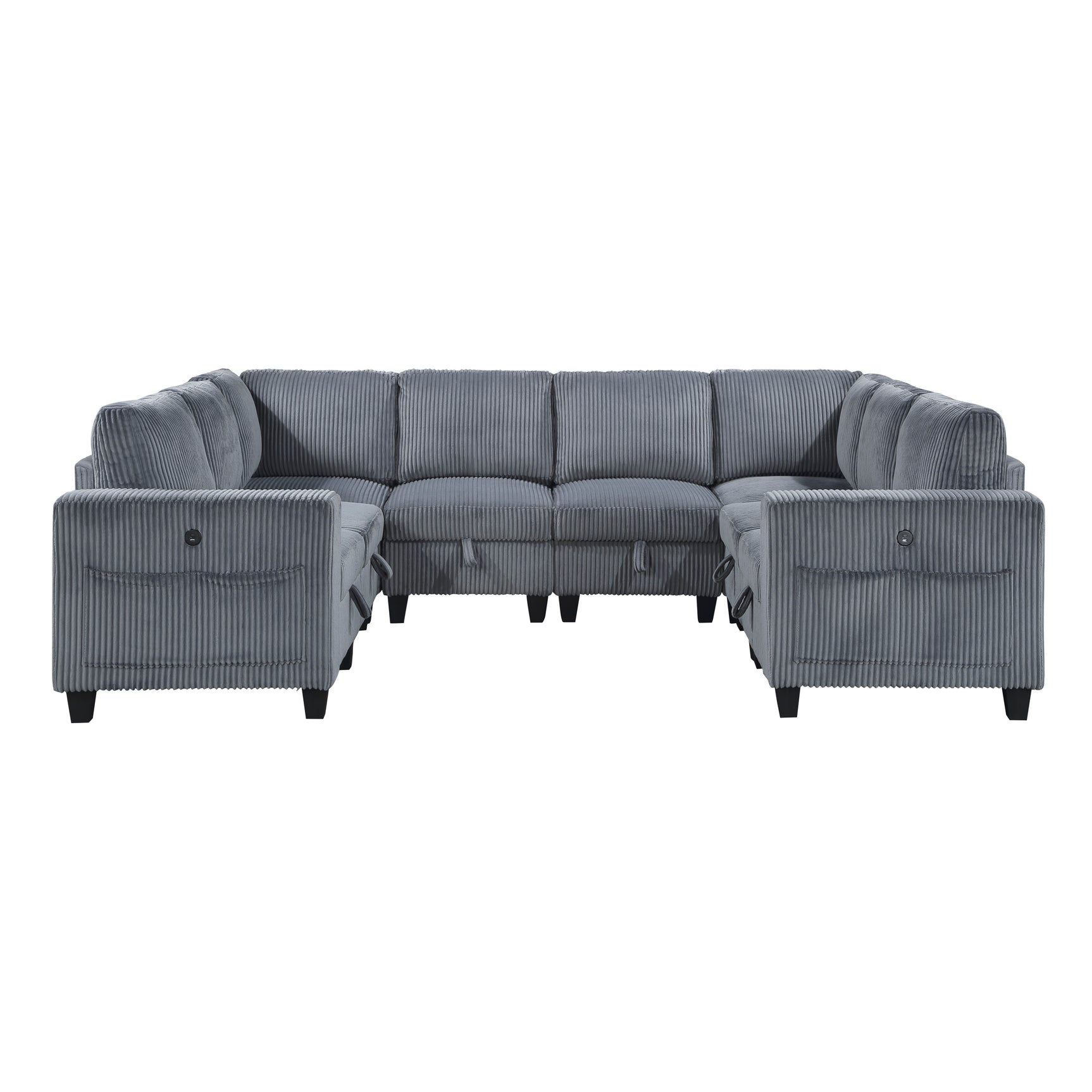 Walterboro Dark Gray 8-Piece Sectional with Storage, Storage Pouches and Charging Ports - Ornate Home