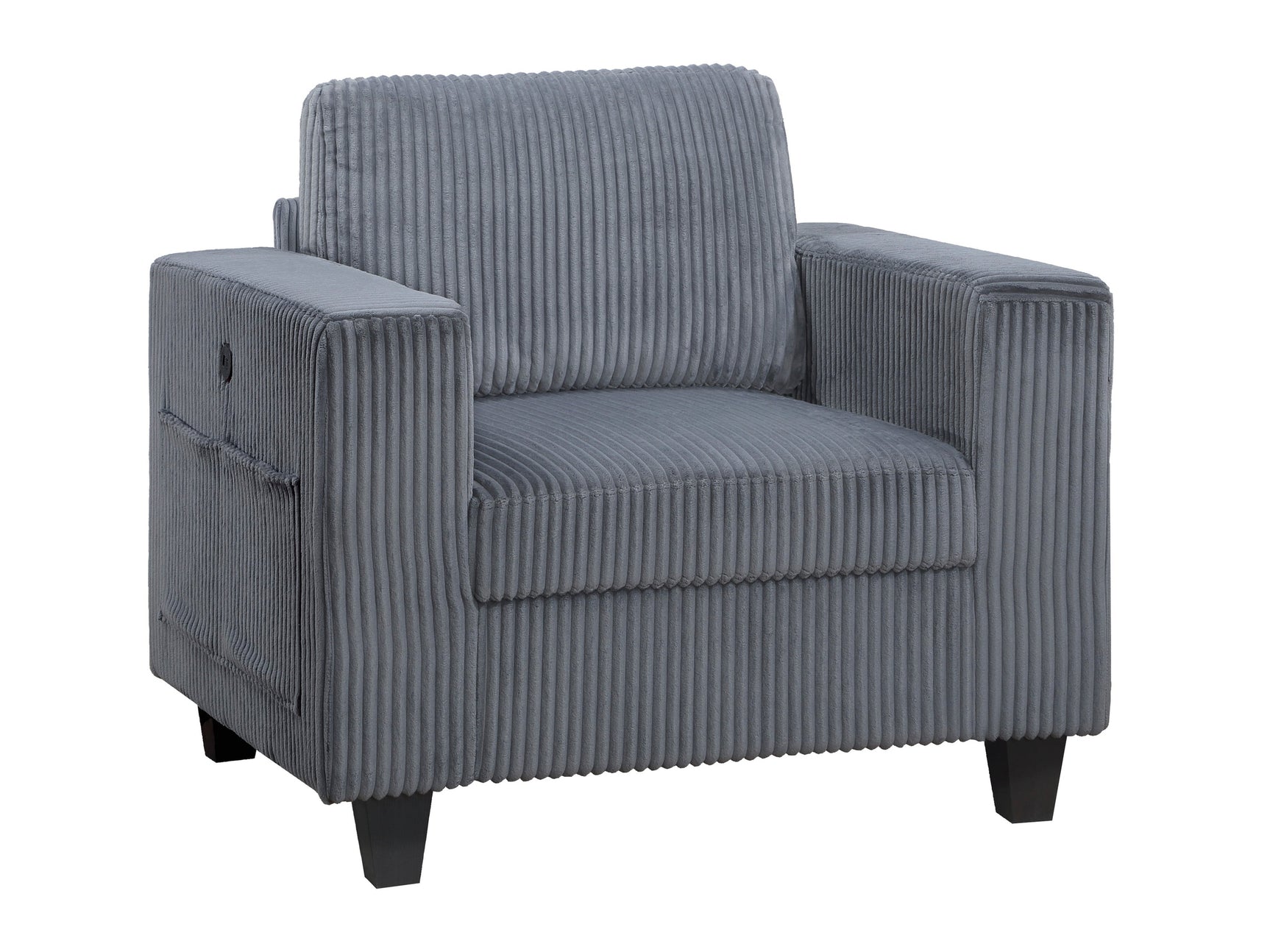 Walterboro Dark Gray Chair w/ Storage Pouches & Charging Ports - Ornate Home