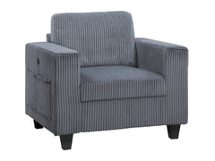 Walterboro Dark Gray Chair w/ Storage Pouches & Charging Ports - Ornate Home