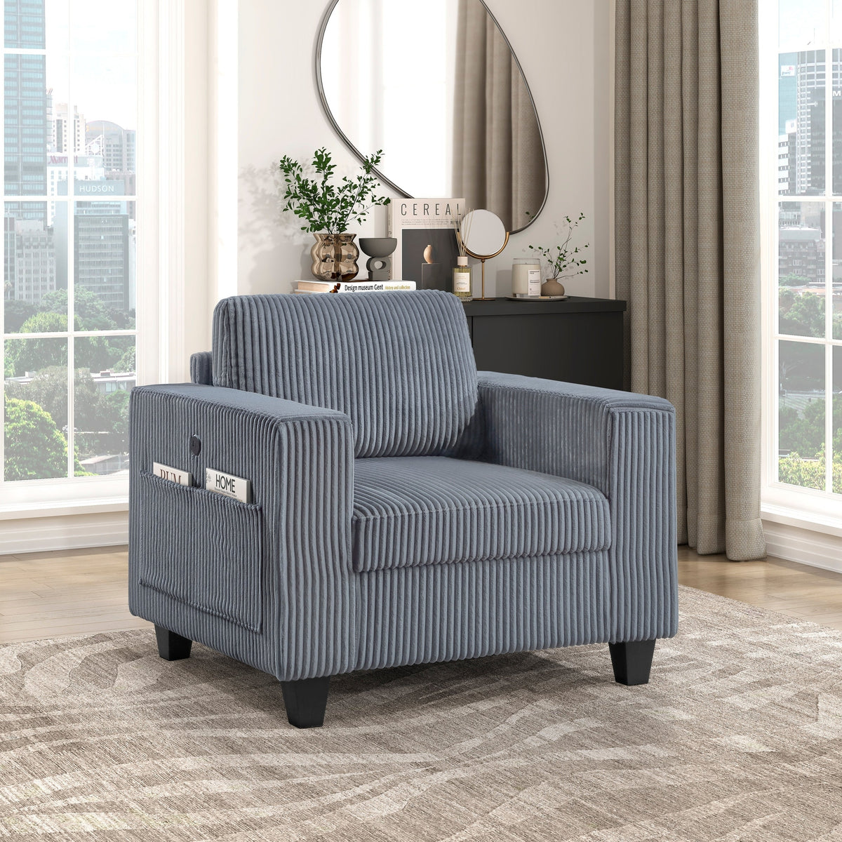 Homelegance Walterboro Dark Gray Chair w/ Storage Pouches & Charging ...