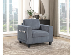 Walterboro Dark Gray Chair w/ Storage Pouches & Charging Ports - Ornate Home