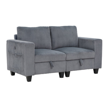 Walterboro Dark Gray Loveseat with Storage, Storage Pouches and Charging Ports - Ornate Home