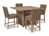 Walton Bridge Driftwood Outdoor Bar Table and 4 Barstools - Ornate Home