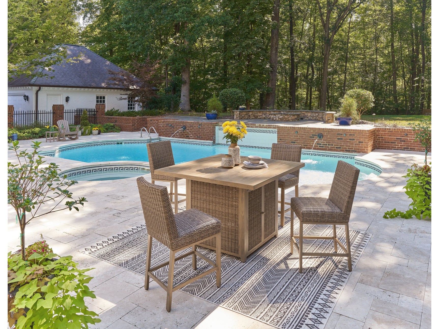 Walton Bridge Driftwood Outdoor Bar Table and 4 Barstools - Ornate Home