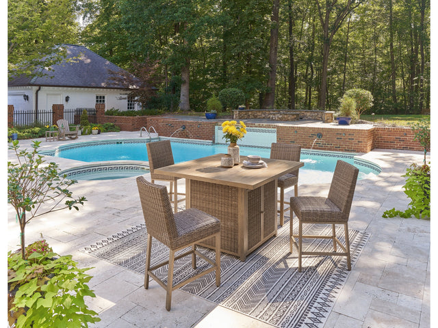 Walton Bridge Driftwood Outdoor Bar Table and 4 Barstools - Ornate Home