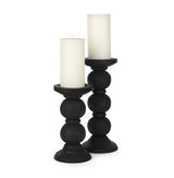 Wanda Matte Black Wood Pillar Candle Holders (Set of 2) - Ornate Home