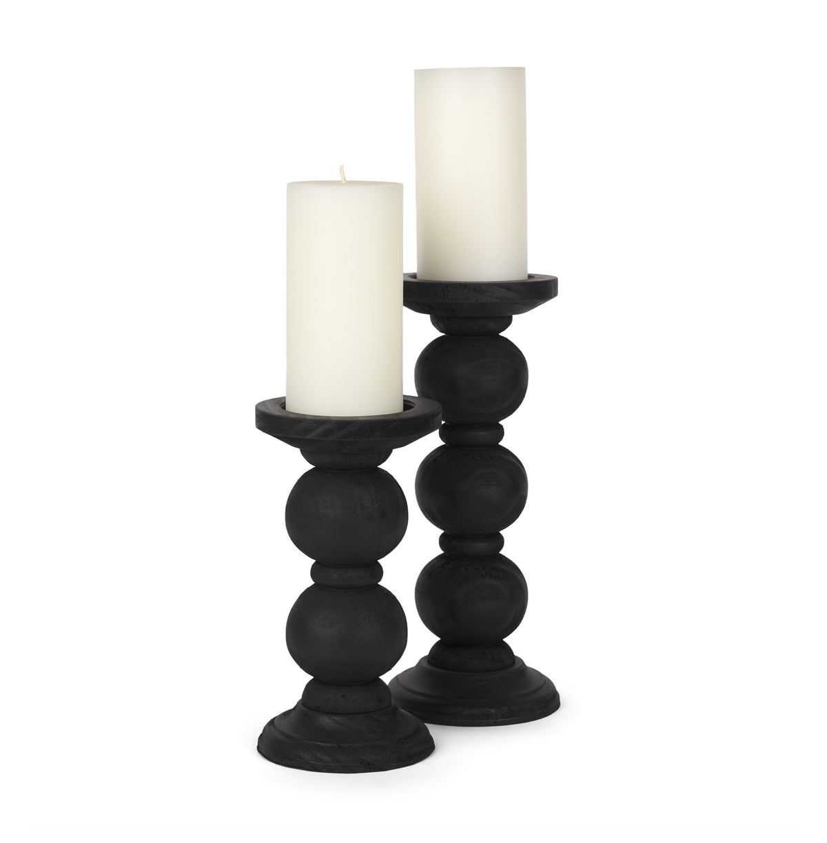Wanda Matte Black Wood Pillar Candle Holders (Set of 2) - Ornate Home