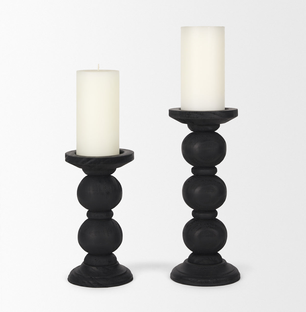 Wanda Matte Black Wood Pillar Candle Holders (Set of 2) - Ornate Home
