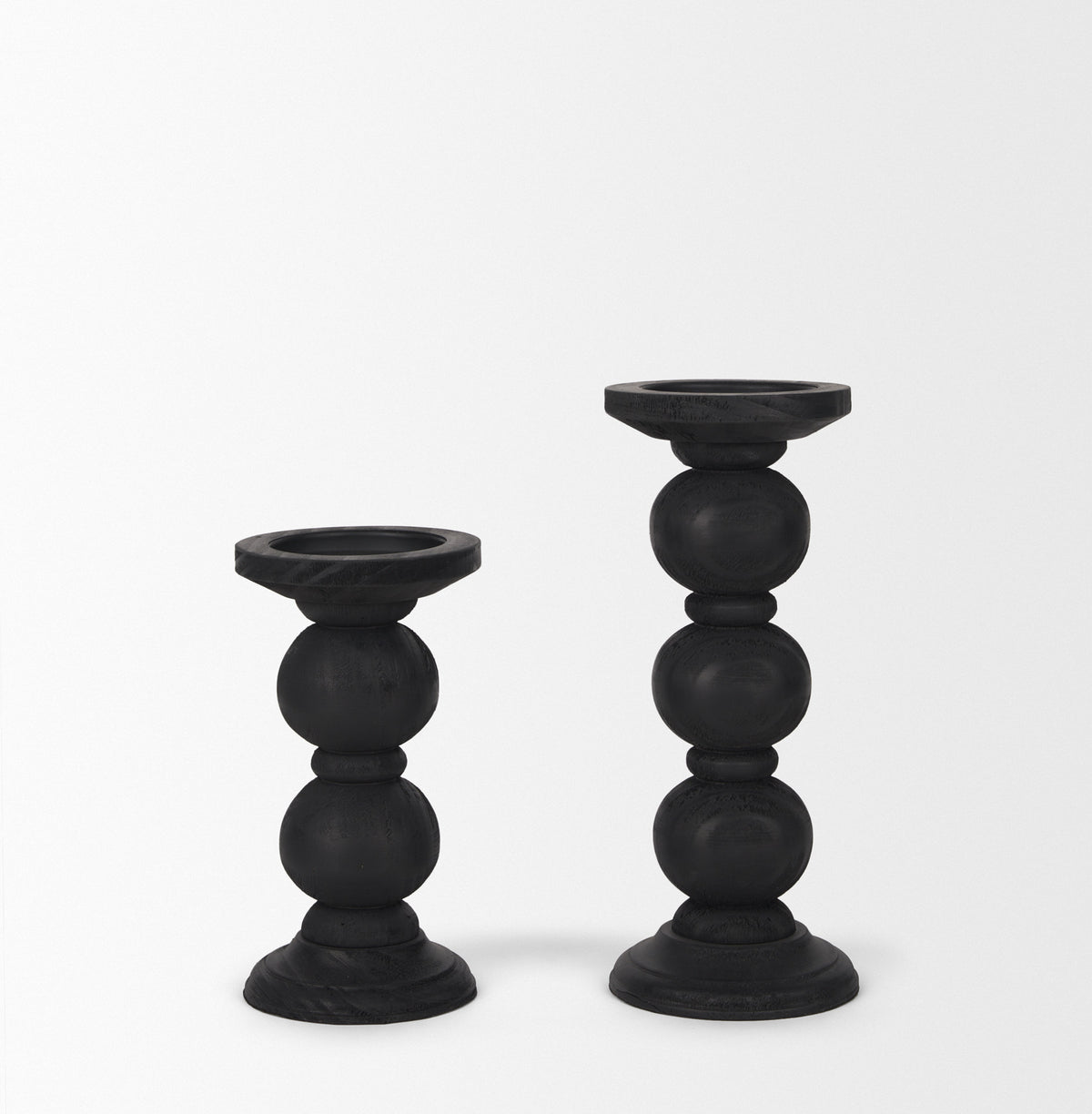 Wanda Matte Black Wood Pillar Candle Holders (Set of 2) - Ornate Home