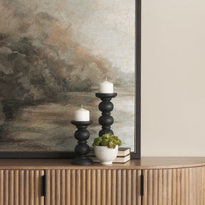 Wanda Matte Black Wood Pillar Candle Holders (Set of 2) - Ornate Home