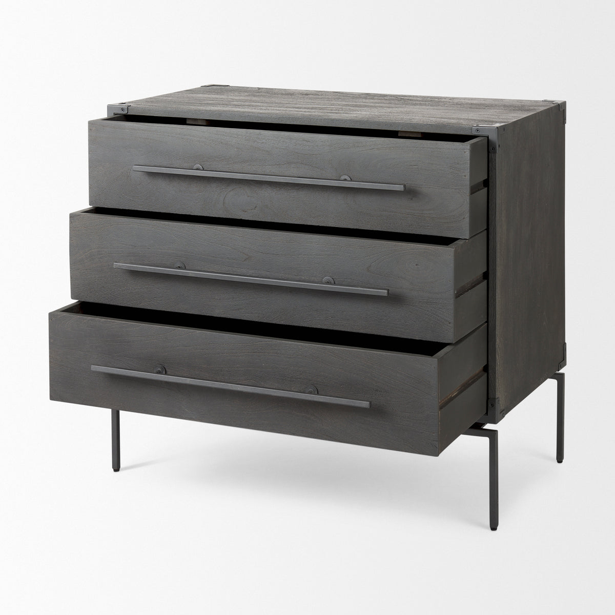 Ward Brown Wood and Iron 3 Drawer Accent Cabinet - Ornate Home