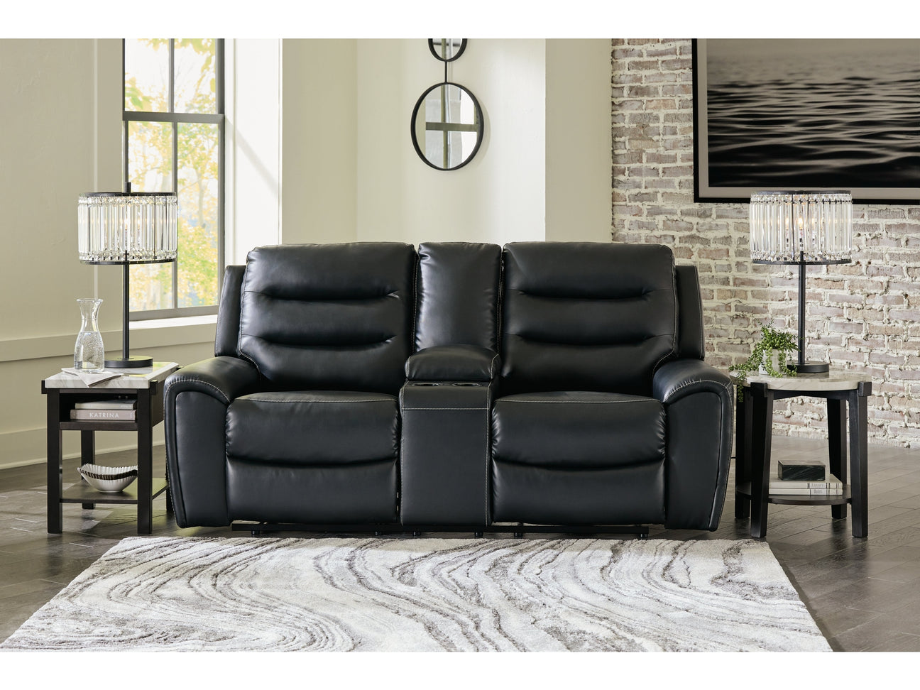 Warlin Black Power Reclining Loveseat w/ Console - Ornate Home