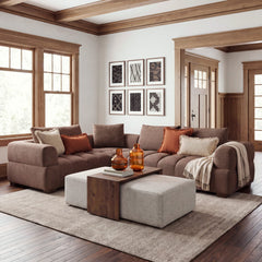 Warner Channel Brown 3-Piece Long Right Arm Sofa Set with Small Corner Piece with Back Cushions - Ornate Home