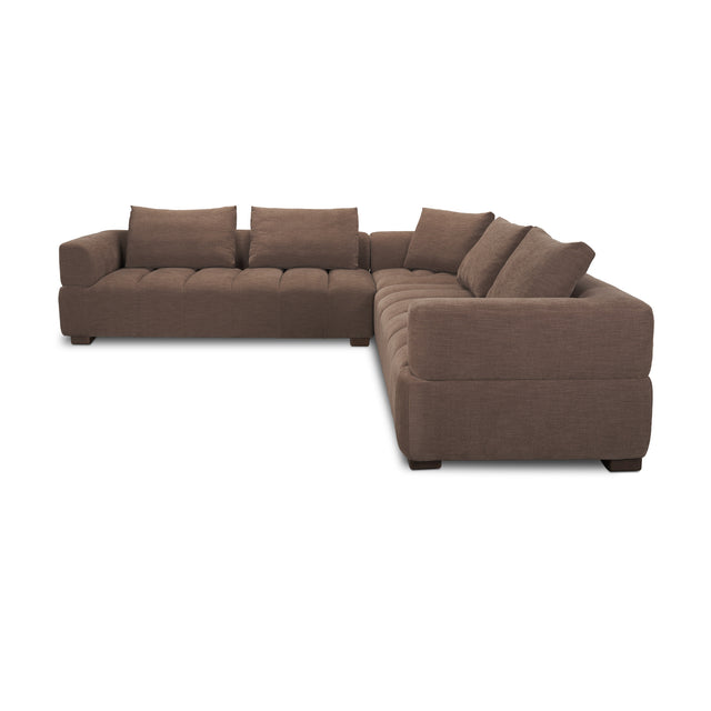 Warner Channel Brown 3-Piece Long Sofa Set with Small Corner Piece with Back Cushions - Ornate Home