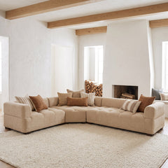 Warner Quilt Beige 3-Piece Long Right Arm Sofa Set with Corner Piece - Ornate Home