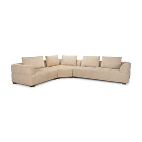 Warner Quilt Beige 3-Piece Long Right Arm Sofa Set with Corner Piece with Back Cushions - Ornate Home