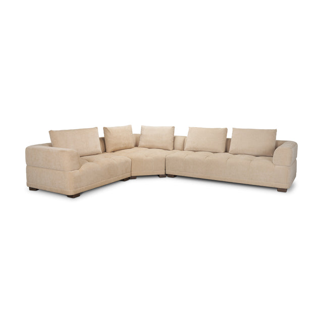 Warner Quilt Beige 3-Piece Long Right Arm Sofa Set with Corner Piece with Back Cushions - Ornate Home