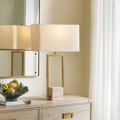 Warrick Brass Modern Travertine Table Lamp - Ornate Home